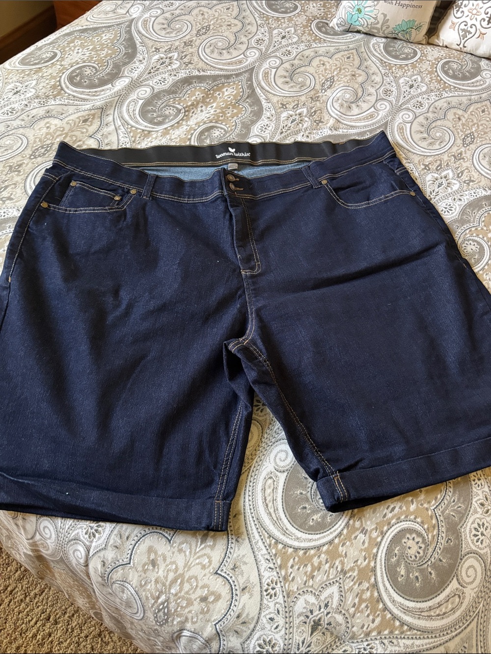 Woman within Dark Navy Denim Jean Shorts